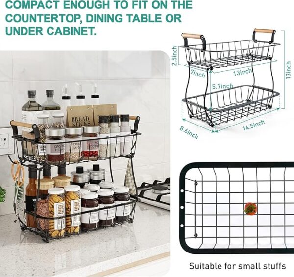 ANTOPY 2-Tier Fruit Basket with Banana Hangers Metal Countertop Organizer - Image 3